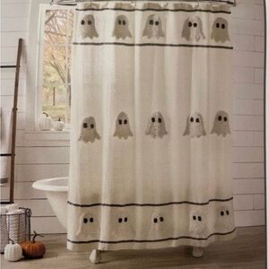 Ghost shower curtain The Farmhouse Rachel Aswell Tiktok Viral Halloween Boho